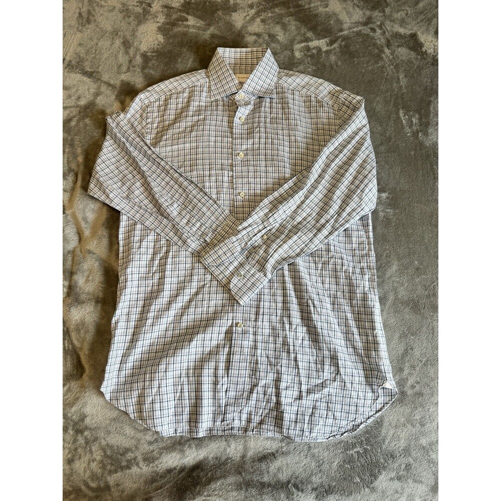 Ermenegildo Zegna Shirt Mens 41x16 Blue Long Sleeve Button Up Regular